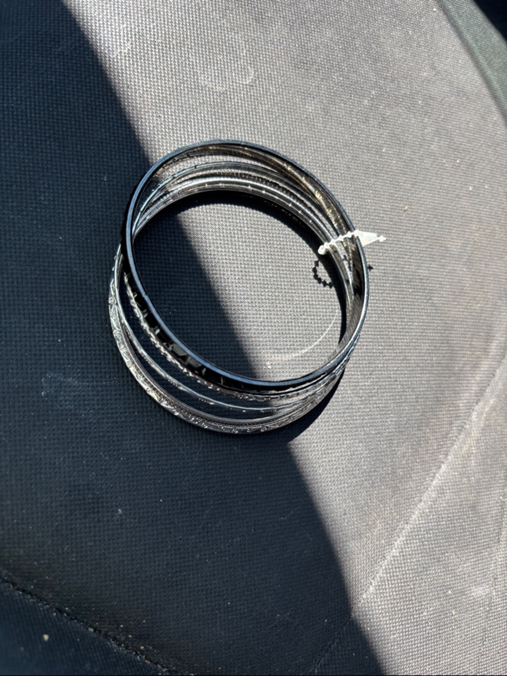 Stacked Black Metal Silver Tone Bangle Bracelet 5 pc Set NWOT